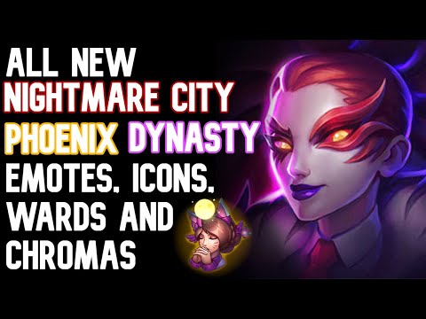 All New Nightmare City, Dynasty, Phoenix Emotes, Icons, Wards And Chromas