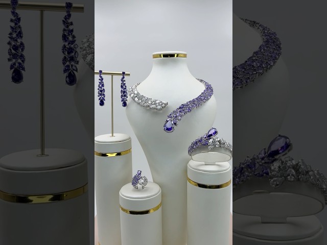 طقم زيركون فضي مكس بنفسجي أنيق بإصدار خاص دقة الما...