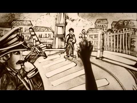 Charlie Chaplin. Sand art by Daria Pushankina