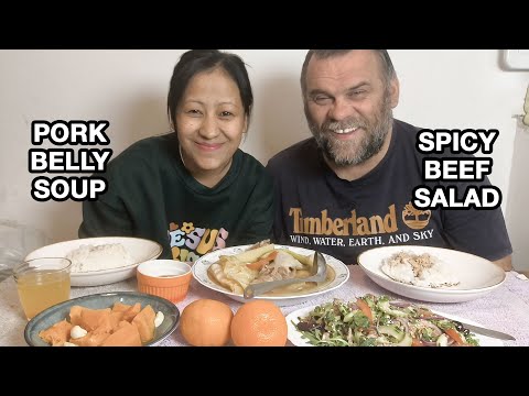 PORK BELLY SOUP/SPICY BEEF SALAD/SOUR PORK SOUP SINIGANG/THAI BEEF SALAD/TANGKHUL MUKBANG