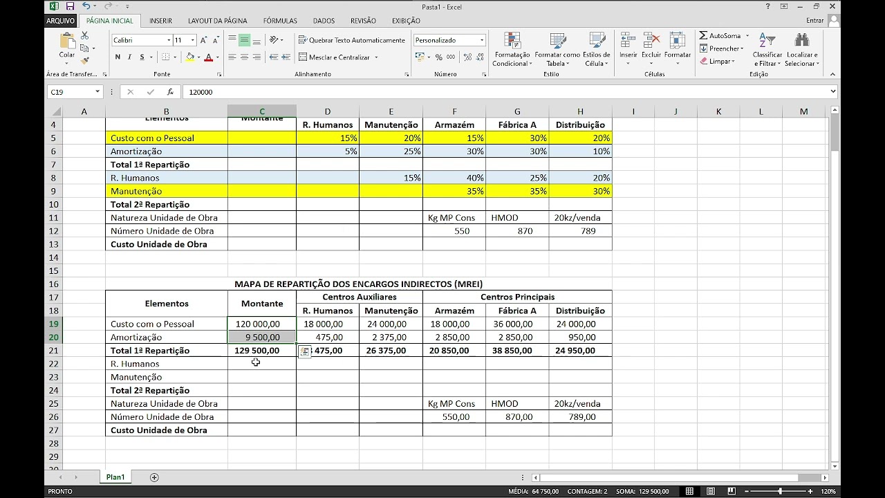 COMO ELABORAR O MAPA DE REPARTIÇÃO DOS ENCARGOS INDIREITOS SECÇÕES HOMOGÉNEAS