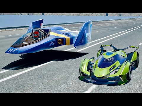 Lamborghini V12 Vision GT vs F-Zero Blue Falcon Drag Race at 24 KM Straight Road