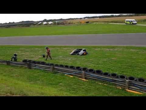 F2 Sidecar loses wheel at Castle Combe