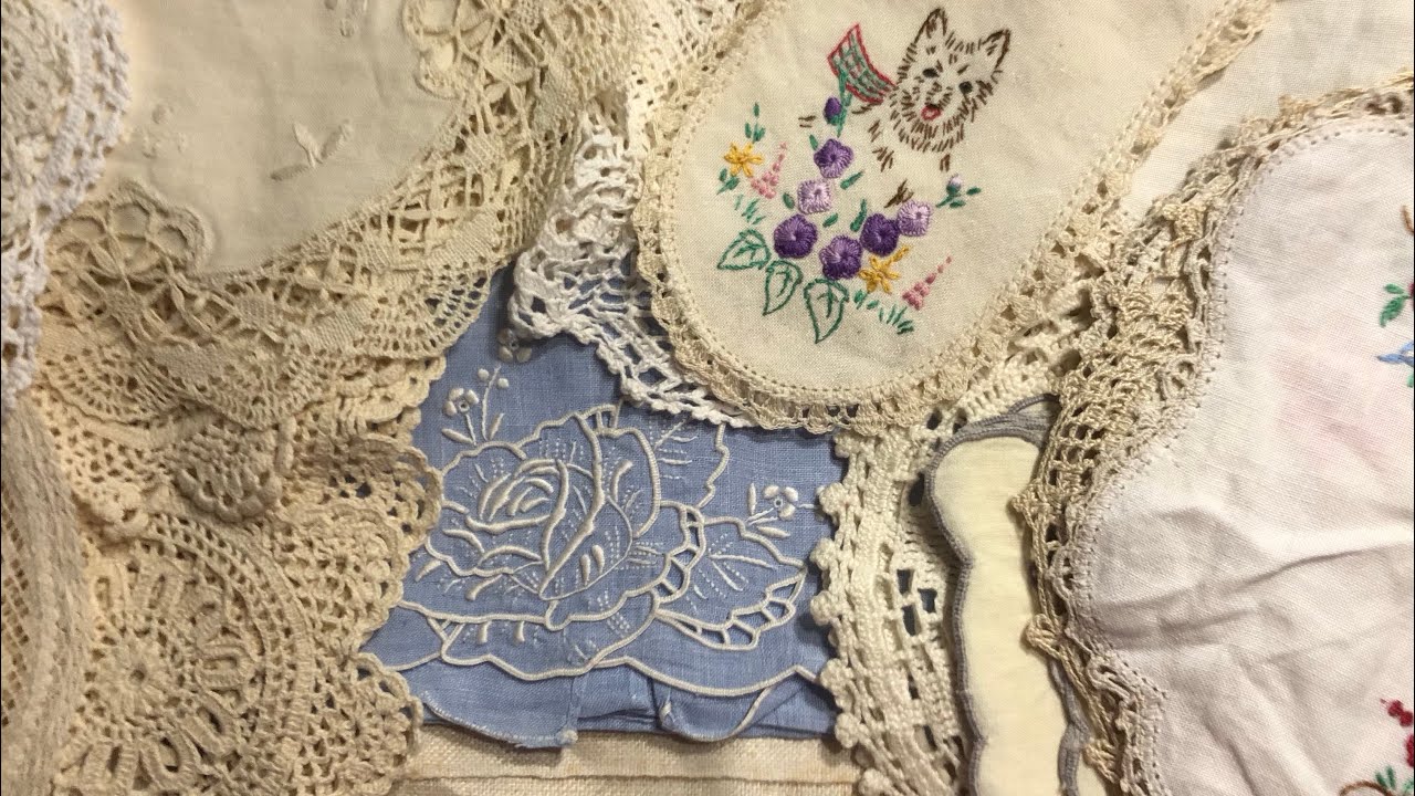#ThriftyThursday vintage linen, doilies, embroideries, cutwork and Irish linen haul for slow stitch