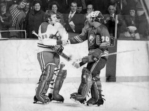 Ken Dryden (Montreal Canadiens) vs. Dave Dryden (Buffalo Sabres), October 28, 1972.