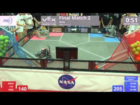 VEX Worlds 2016 - VRC HS Arts - Finals 2 (9594C 118 569B) 302 vs 271 (7618A 974X 2019A)