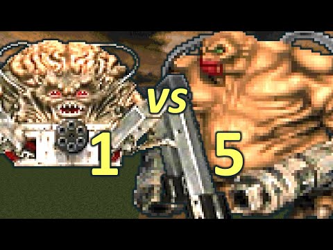 Spider Mastermind vs 5 Mancubi - Monster Infighting - Doom II Retro Battles