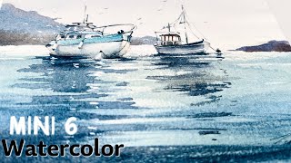 Blue is the color of calm. This peaceful boats scene is for you – Palm-Sized Watercolor Episode 6