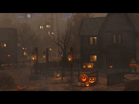 Halloween Spooky Ambience - Haunted Houses Village | Rainy Halloween