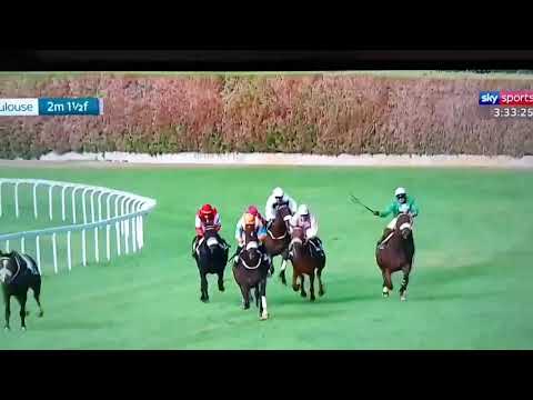 French Racing!  Cruel jockey hits horse on head.