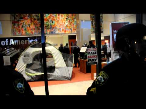 SFPD arrests people in tent in Bank of America & then takes it down OccupySF OccupyCal