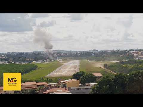 Momento do acidente do Cessna Caravan PRAAB da Polícia Federal no Aeroporto da Pampulha em BH