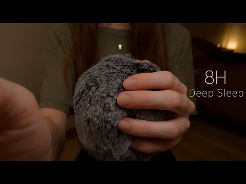 ASMR  8 Hours Deep Sleep: Fluffy Mic Scratching and Soft, Unintelligable Whispering with Rain Sounds
