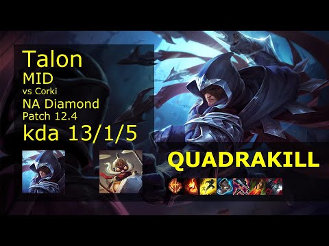 Talon Mid vs Corki - NA 13/1/5 Patch 12.4 Gameplay