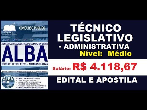 Edital Apostila Concurso ALBA BA 2018 Técnico Legislativo - Administrativa