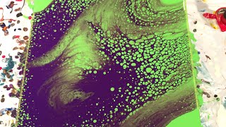 (41) Acrylic Straight Pour With Purple and Lime Green, Cells without Silicone