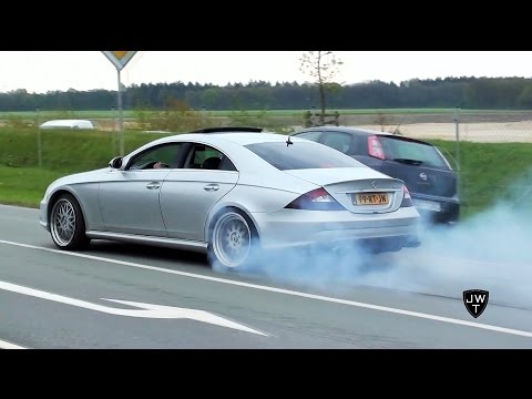Mercedes-Benz CLS 55 AMG BURNOUT & Drag Racing! LOUD Exhaust Sounds!!