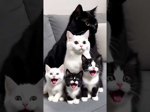 ❤️🐾 Cute Black and White Cat Family Meowing Together  #cats #kitten #catfamily #blackcat