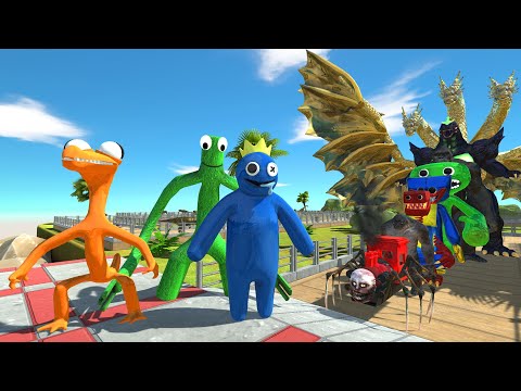 X3 Rainbow Friends Blue,Green,Orange vs Ghidorah OASIS DEATH RUN - Animal Revolt Battle Simulator