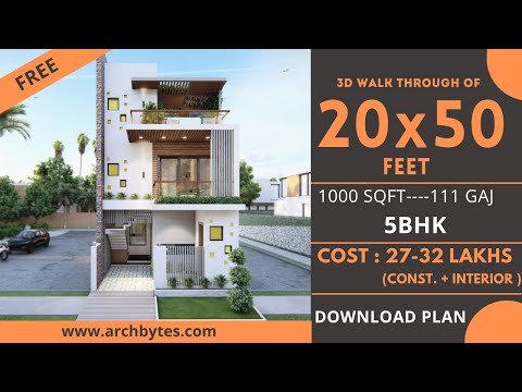 20*50 House Design 3D | 1000 Sqft | 111 Gaj  | 5 BHK | Modern  Design | Terrace Garden | 6x15 Meters