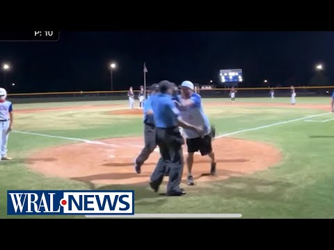 Little League tournament turns into brawl 😲 The coach shoves, umpire swinging mask at him
