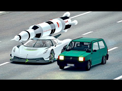 Koengisegg Jesko with Saturn Rocket Engine vs Fiat Panda Monster - Drag Race 20 KM