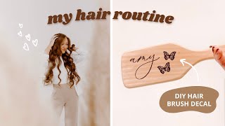 DIY Hair Brush Decal With Cricut + EVERYTHING About My Hair! 💇 | Cricut Vinyl Decal + Hair Routine