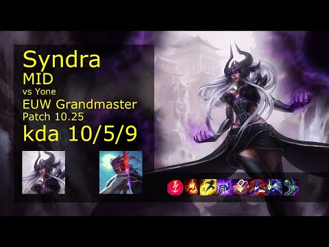 Syndra Mid vs Yone - EUW Grandmaster 10/5/9 Patch 10.25 Gameplay