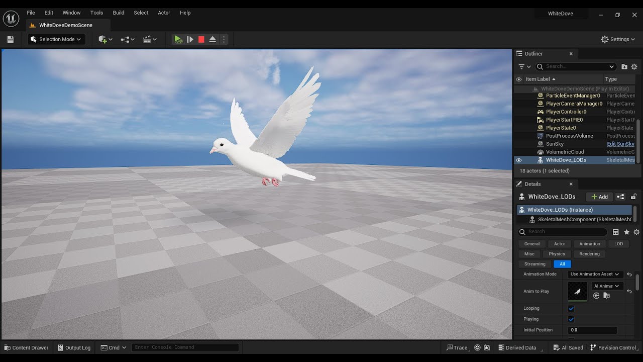 Realistic Animated White Dove Low-poly 3D Model