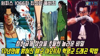 [원피스 1066화 최신화 풀버전 리뷰]최초 공개 상상을 초월한 놀라운 비밀!? 10년만에 밝혀진 최강자 아오키지 드래곤 떡밥