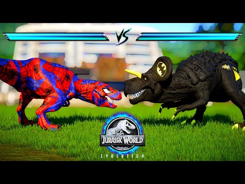 Spiderman TREX, Green Alien, Captain America, Hulk, Batman, Ironman Dinosaurs Fighting in JWE