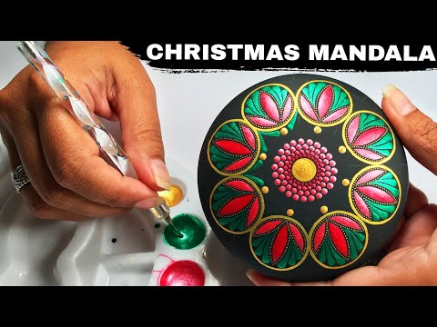 How to 𝐂𝐡𝐫𝐢𝐬𝐭𝐦𝐚𝐬 Mandala Art Stones Dot Painting | Mandala for Beginners | Tutorial Rocks #Mandala 🎅