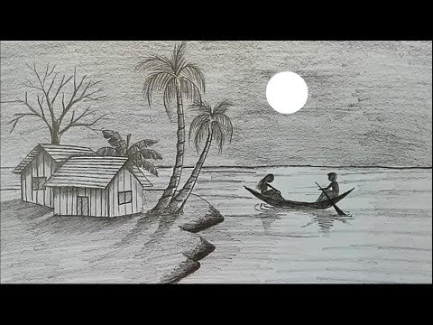 How to draw moonlit night with pencil step by step - YouTube