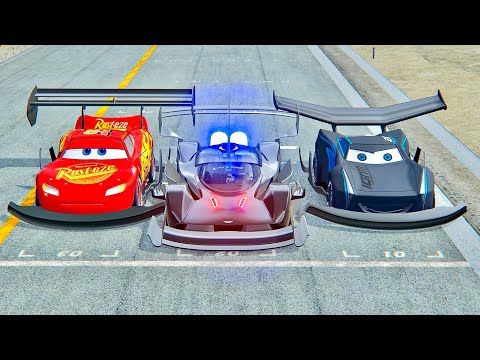 Lightning McQueen GTR vs Aston Martin Black Nightmare vs Jackson Storm GTR - Drag Race