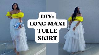 How To Cut & Sew A Long Maxi Tulle Skirt With an Elastic Waistband | Easy Step-by-Step Tutorial