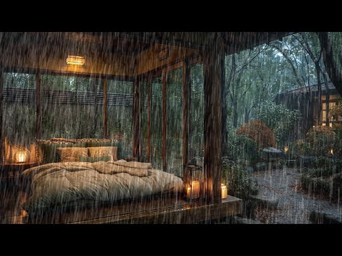 Calm Rain in Zen Garden Bedroom with Candlelight 🕯️ Rain on Garden for Deep Sleep & Meditation