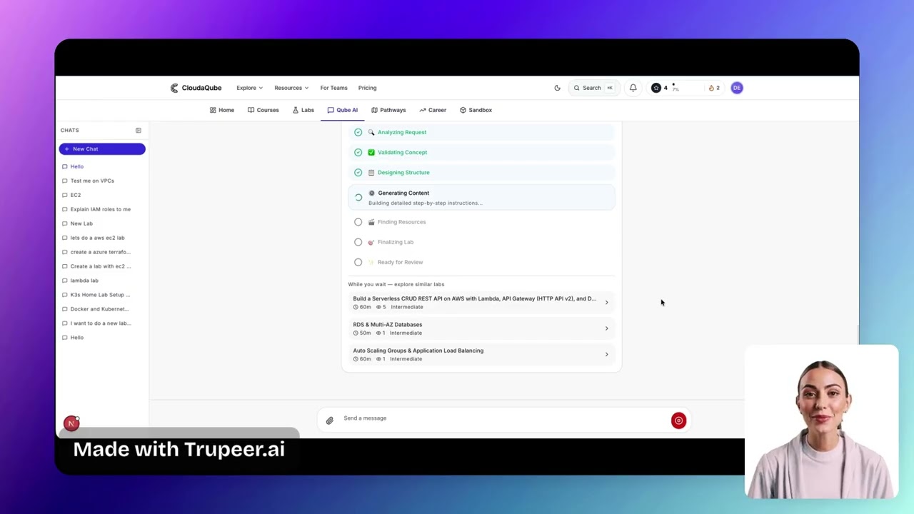CloudaQube AI lab generation demo