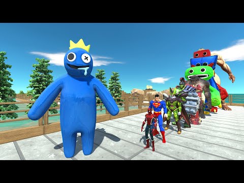 Rainbow Friends Blue vs Armored Titan PYRAMID DEATH RUN - Animal Revolt Battle Simulator