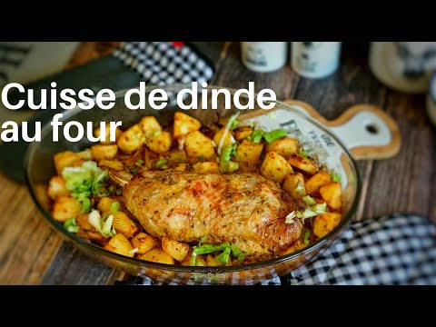 Roasted turkey leg with mustard and honey and potatoes