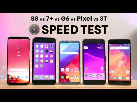 Galaxy S8 vs iPhone 7+ vs LG G6 vs Pixel vs 3T  || The Ultimate speed test