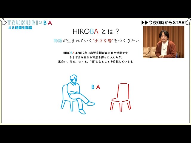 6万人が視聴したHIROBA初の試みとなる48時間楽曲制作生配信イベント「TSUKURI×BA」よりアーカイブ映像がYouTubeにて公開。 2 YouTubeサムネイル