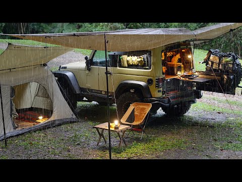 SOLO Camping in heavy RAIN [ Cozy Slow Life in a Jungle | RELAX, SLEEP, FOCUS, STUDY ASMR ]