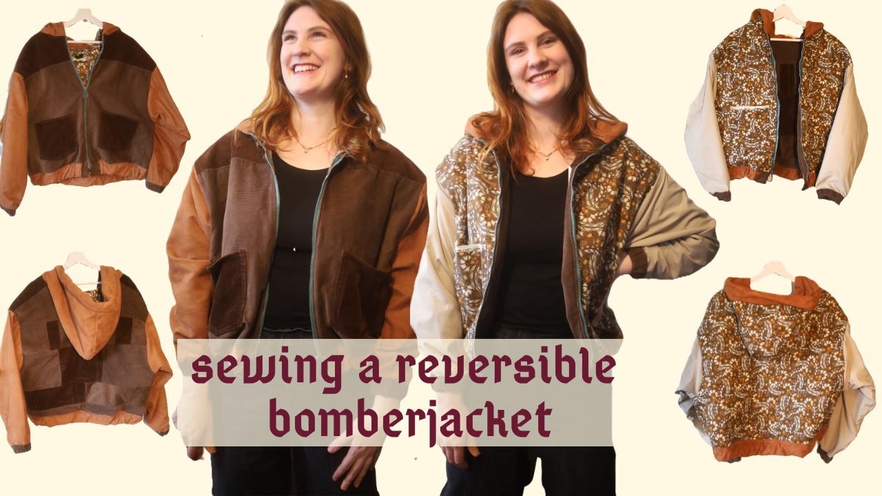 sewing a reversible patchwork bomber jacket using leftover fabric