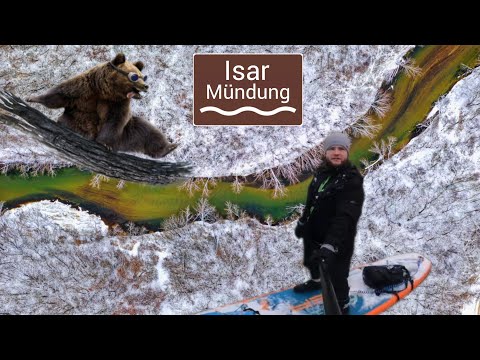 "Isar Snowboarding" ISARMÜNDUNG Plattling mit 2 SUPs Paddeln bei Schnee