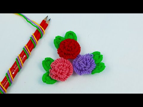 Superb Woolen Rose Making Idea with Pencil - Hand Embroidery Amazing Trick - DIY Woolen Flowers