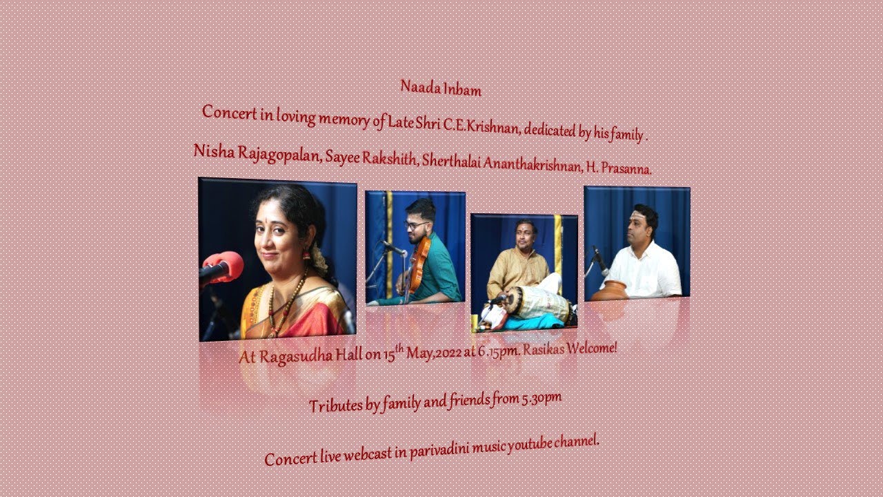 Vidushi Nisha Rajagopalan concert in memory of Late Shri C.E.Krishnan