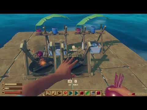 Raft:  How to cook raw food and eat it to regain hunger using a cooking device