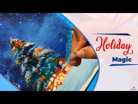 Holiday Magic | Christmas and Snow on a Starry Night Painting | Acrylic Painting for Beginners