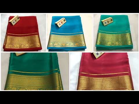 Pure Mysore Crepe Silk Sarees With Traditional Elephant Border - 120 GSM - Silk Mark Certified
