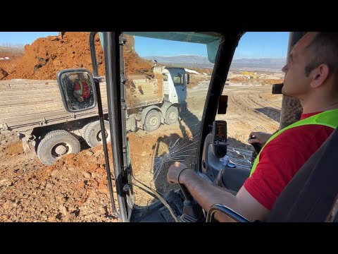 Caterpillar 385C Excavator Loading Mercedes & MAN Trucks - Operator View - 4K